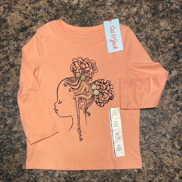 Cat & Jack Other - 🟩🪷Cat & Jack Long Sleeve Pink Braids Silhouette Graphic T-Shirt, Girls 2T